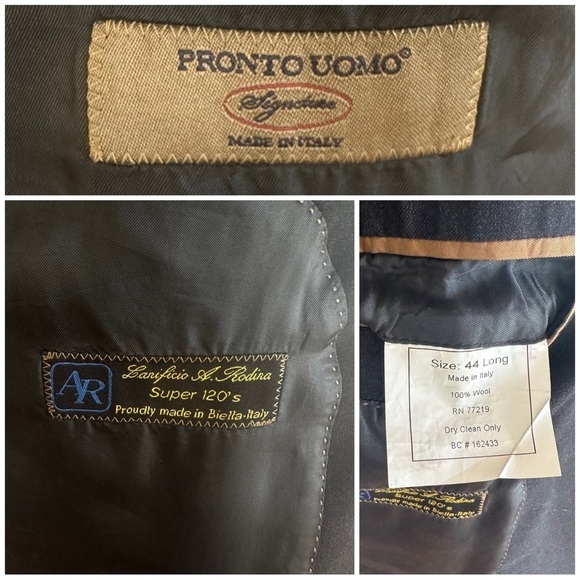 Pronto Uomo Mens Blazer Sport Coat Two Button Casual Jacket Size 44L Wool Suit - Picture 10 of 15